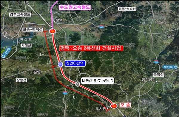 ‘평택∼오송 2복선’의 천안아산 정차역이 설치된다. [충남도 제공]