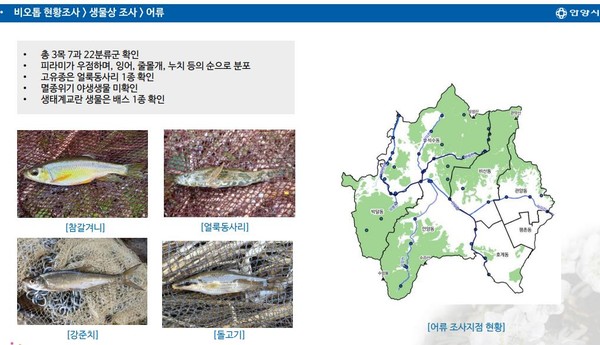 ‘안양시 도시생태현황지도' 어류. [안양시 제공]