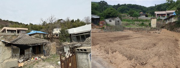 빈집 철거 전(좌)과 빈집 철거 후의 모습.[김해시 제공]