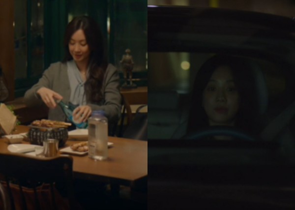 tvN 드라마 '졸업' 속 술자리 장면(왼쪽)과 운전 장면. [tvN 방송 화면 캡처]