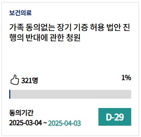 [국민청원] "가족 동의없는 장기 기증 허용 법안 반대"